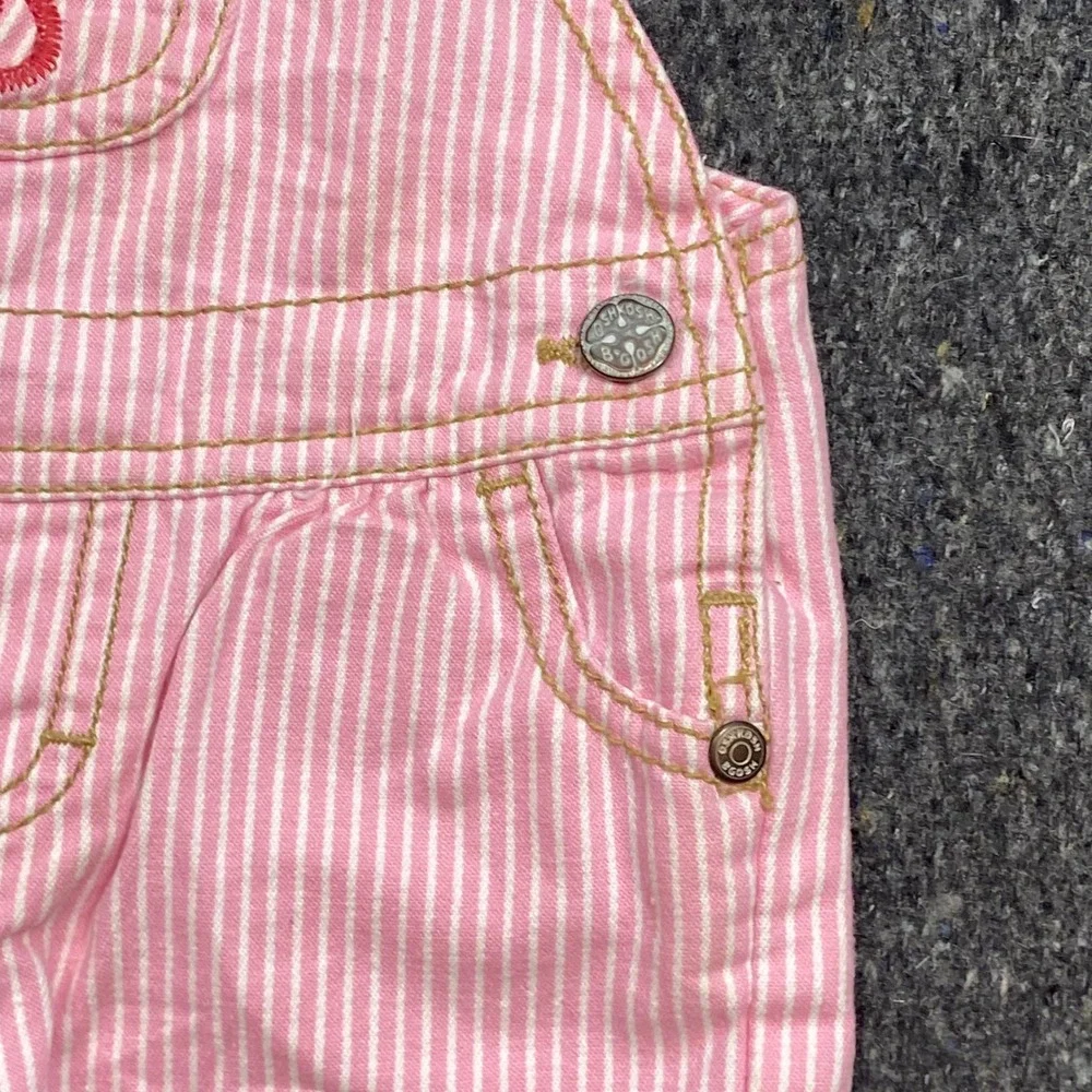 OshKosh B gosh Overalls Sz 6M Baby Girls Pink Stripe Butterfly Ruffle Bib Pants